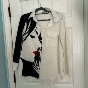 Long sleeve, White blouse with face, Noracora Size M